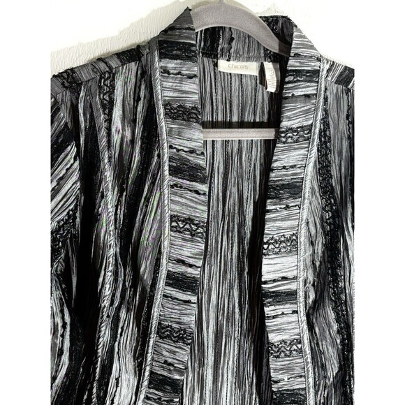 Chico’s Gray Black Blazer Open Front Sz 3 X-Large Women Dressy Black Lace Trim - Picture 2 of 9